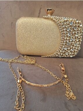 Gold Crystal Embellished Evening Clutch